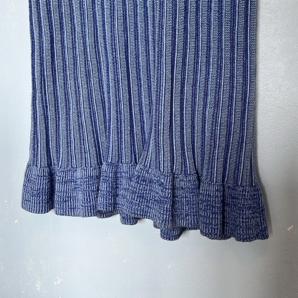 Ronny Kobo Miria Blue Combo Knit Cotton Linen Sleeveless Ruffle Hem Dress - Picture 5 of 10